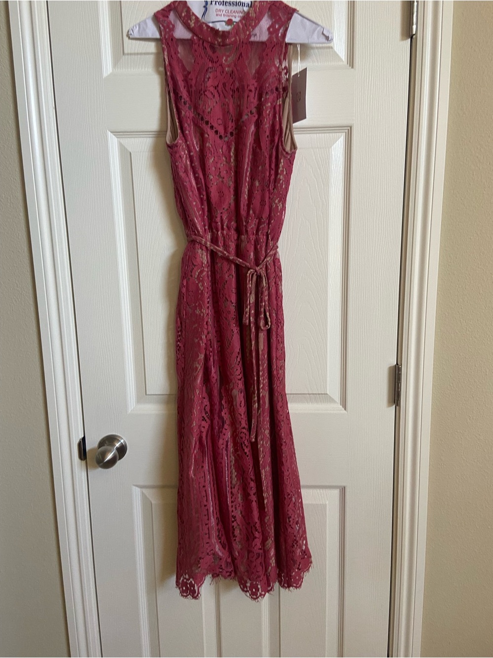 Wayf NWT Dusty Rose Lace Maxi Dress with Tie Waist